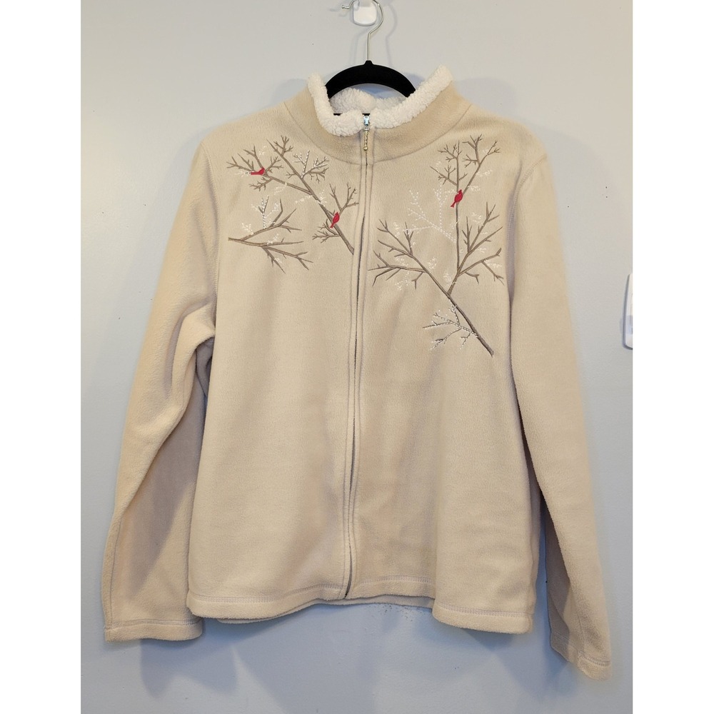 Vintage Croft & Barrow Cardinal Fleece Jacket Beige Zip Up Womens XL 90s Winter